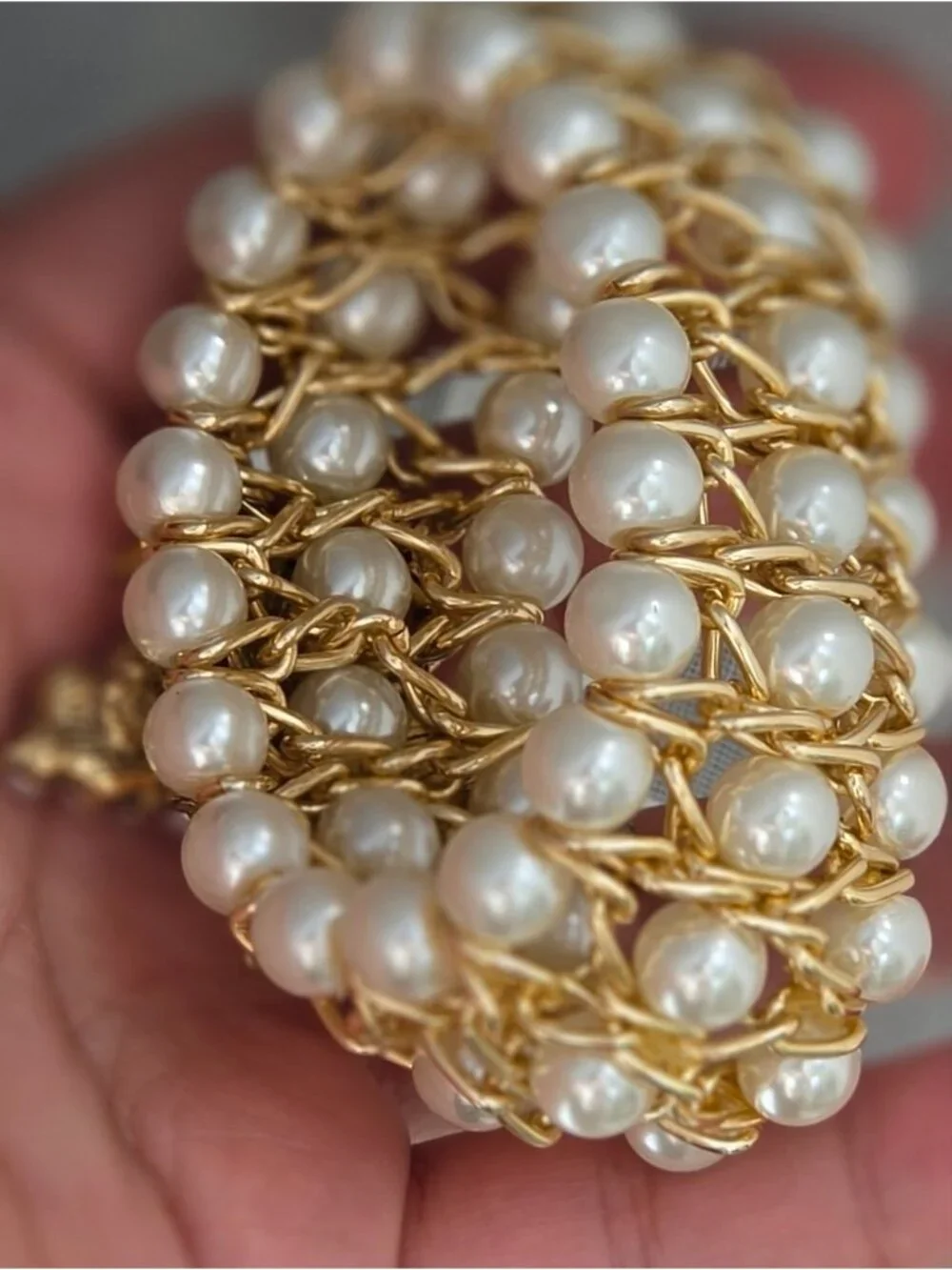 Gold Pearl Bracelet with Green Bee Accent